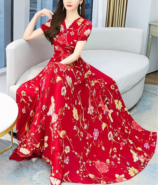 Women's Floral Chiffon Long Dress