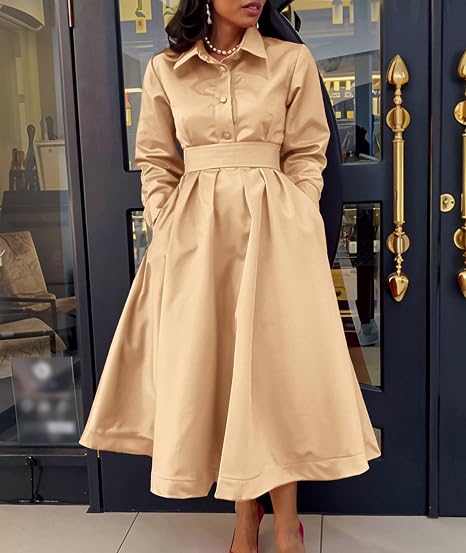 SOMTHRON Women's Long Sleeve Maxi Shirt Dress
