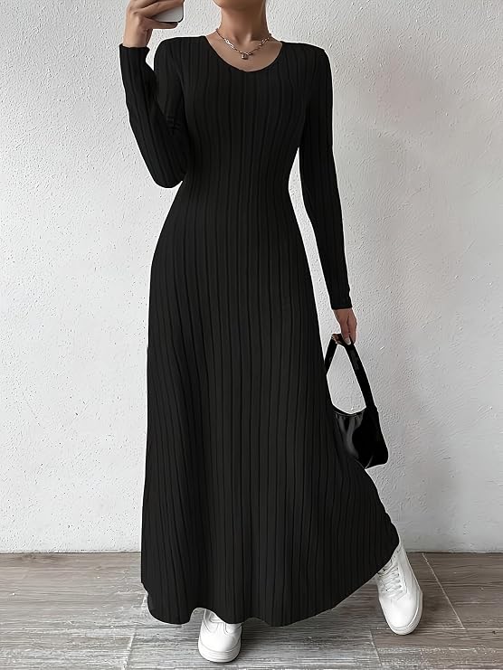 Women's Long Sleeve Ribbed Knit Maxi Dress