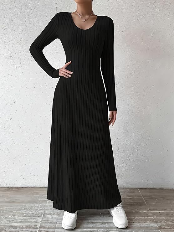 Women's Long Sleeve Ribbed Knit Maxi Dress