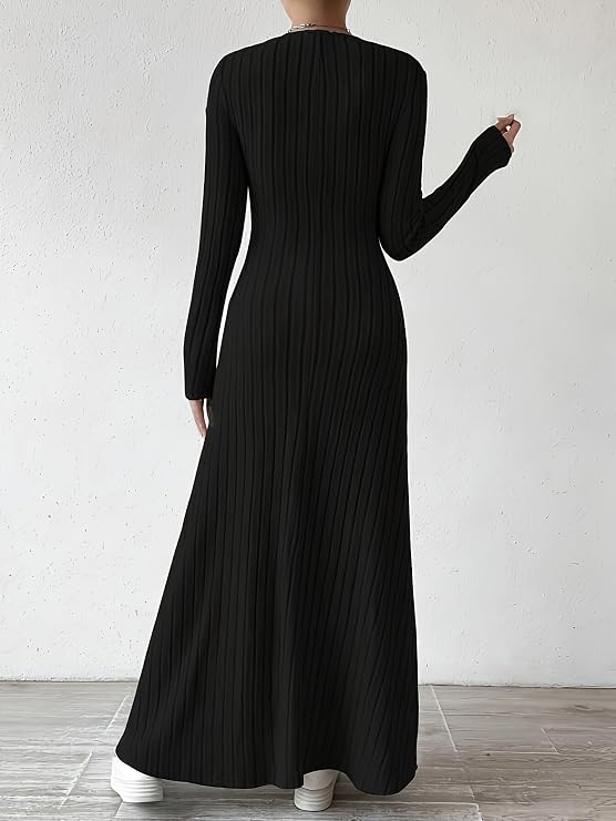 Women's Long Sleeve Ribbed Knit Maxi Dress