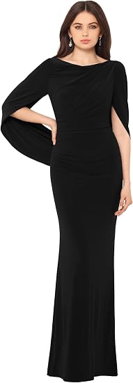 Betsy & Adam Women's Boat Neck Evening Gown