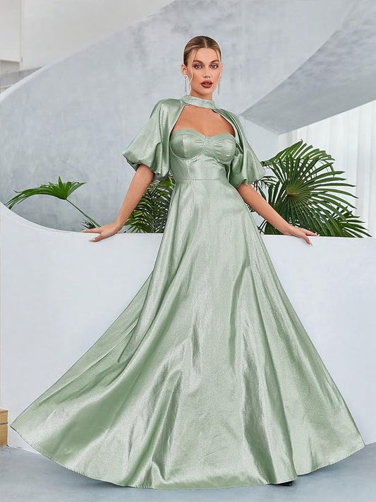 Women's Cut Out Puff Sleeve Satin Dress