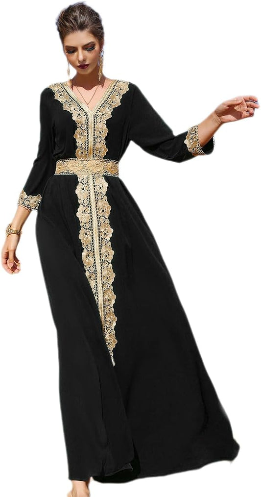 ABEWIP Women's Embroidered Abaya Dress
