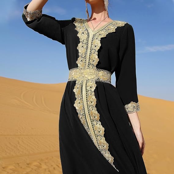 ABEWIP Women's Embroidered Abaya Dress
