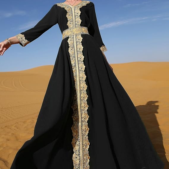 ABEWIP Women's Embroidered Abaya Dress
