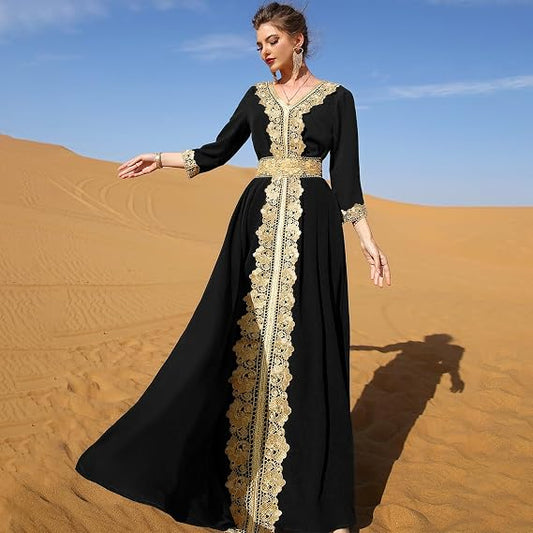 ABEWIP Women's Embroidered Abaya Dress