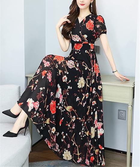 Women's Floral Chiffon Long Dress
