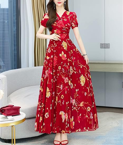 Women's Floral Chiffon Long Dress