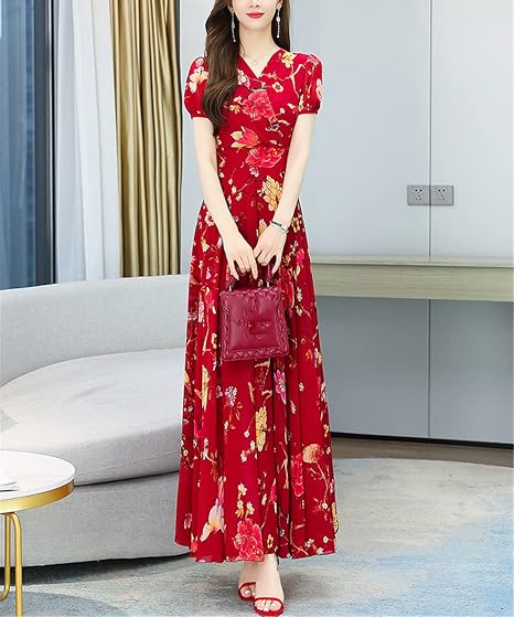 Women's Floral Chiffon Long Dress