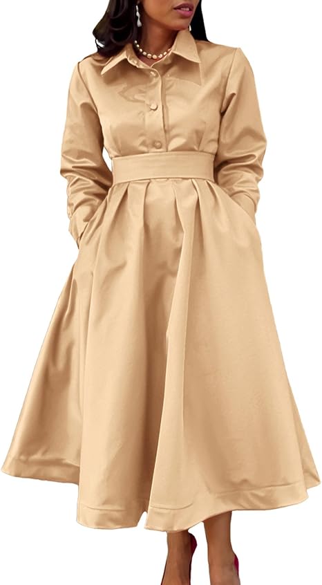 SOMTHRON Women's Long Sleeve Maxi Shirt Dress