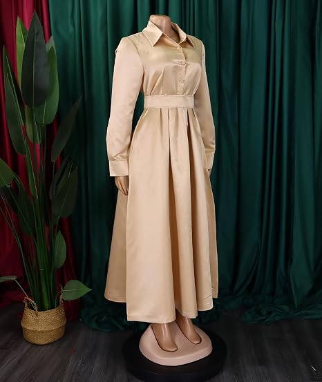 SOMTHRON Women's Long Sleeve Maxi Shirt Dress