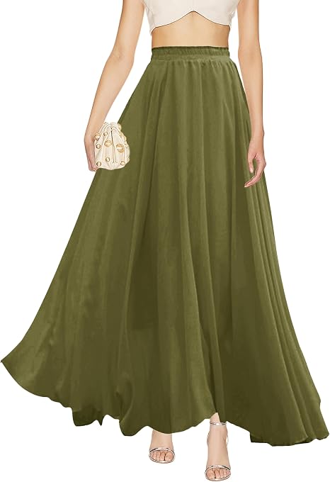 v28 Women Pleated Maxi Chiffon Skirt