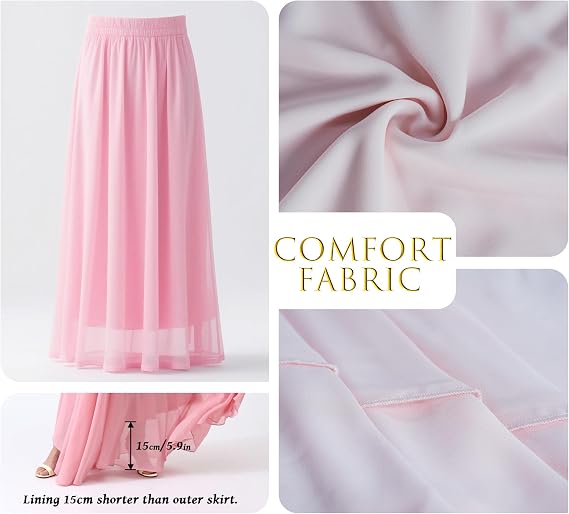 v28 Women Pleated Maxi Chiffon Skirt