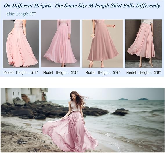 v28 Women Pleated Maxi Chiffon Skirt